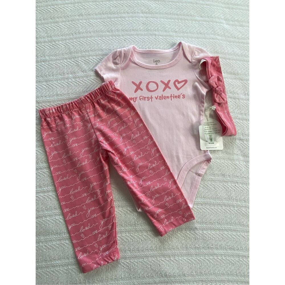 LEO & LUNA Girl’s 3-6 M 3-Piece Valentine Pants Set